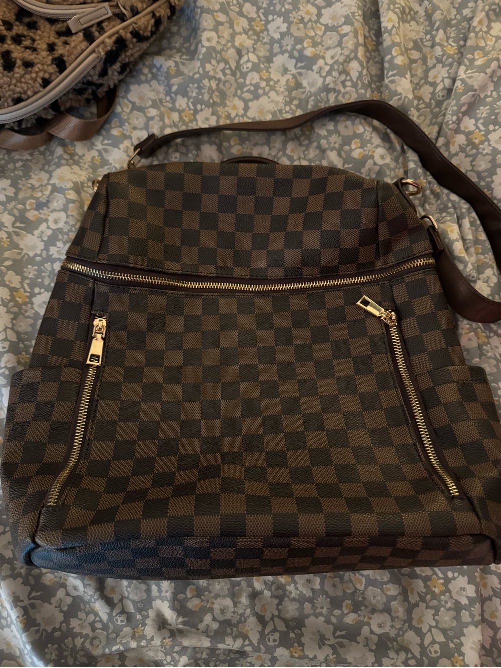Brown Checkered Crossbody bag